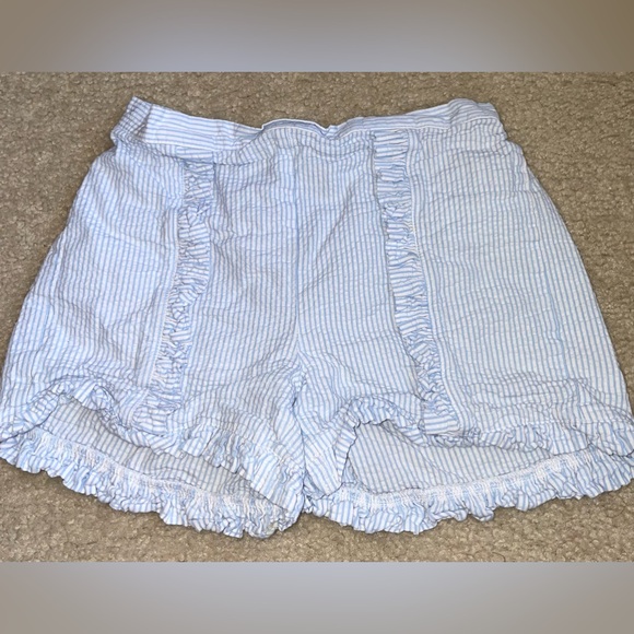 bella bliss Other - Bella Bliss Light Blue and White Seersucker Striped Ruffle Shorts